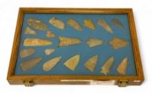 20pc. Curated Ancient Native American Projectile Point Cased Display from North Alabama