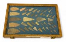 48pc. Curated Ancient Native American Projectile Point Cased Display from North Alabama