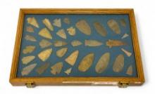 33pc. Curated Ancient Native American Projectile Point Cased Display from North Alabama