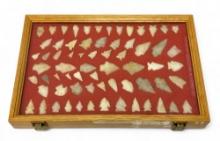 67pc. Curated Ancient Native American Quartzite Projectile Point Cased Display from Central Alabama
