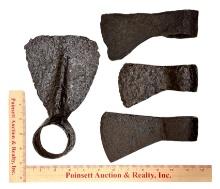 (3) Excavated Axe Heads and a Hoe
