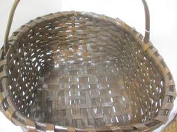 Vintage Large Brown Gathering Basket and Small Split Oak Handle Basket
