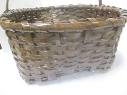 Vintage Large Brown Gathering Basket and Small Split Oak Handle Basket