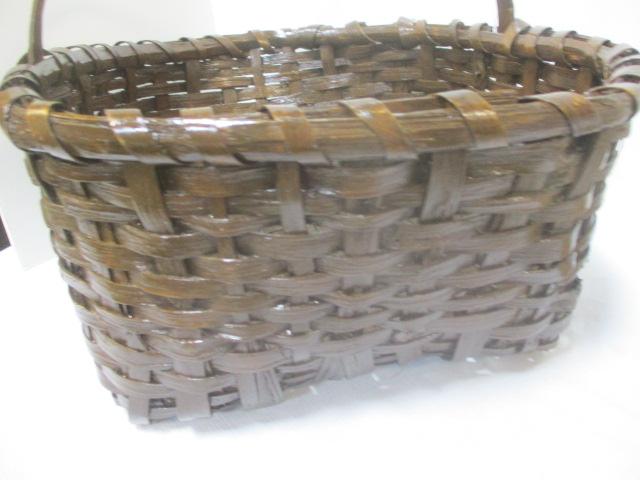Vintage Large Brown Gathering Basket and Small Split Oak Handle Basket