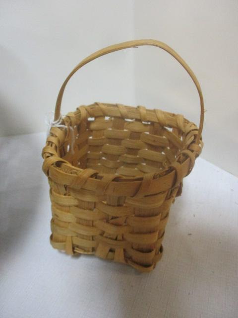 Vintage Large Brown Gathering Basket and Small Split Oak Handle Basket