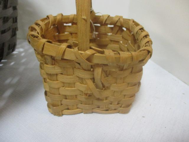 Vintage Large Brown Gathering Basket and Small Split Oak Handle Basket
