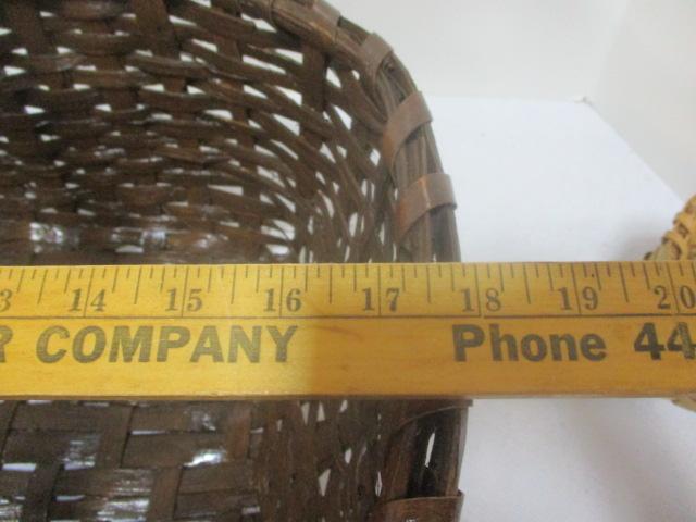 Vintage Large Brown Gathering Basket and Small Split Oak Handle Basket