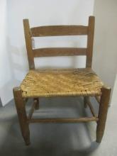 Vintage Handmade Woven Seat Wood Wagon Chair