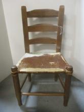 Vintage Child's Ladder Back Wood Chair with Cowhide Seat