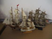 Three Wooden Model Ships