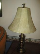 Bronzed Metal Turned Post Lamp with Faux Leather Shade