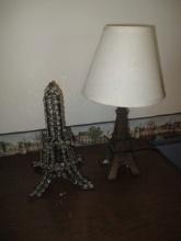 Bronzed Finish Eiffel Tower Table Lamp and Metal Jeweled Eiffel Tower Statue