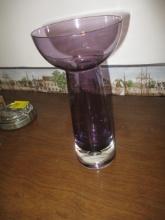 Amethyst and Colorless Art Glass Vase with Controlled Bubble Base