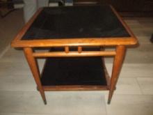 Lane Midcentury Tiered End Table with Leathered Textured Inserts