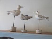 Three Carved Wooden Sea Gull Figures
