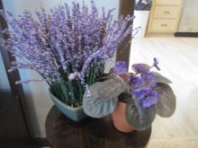 Artificial Lavandar Arrangement in Planter, Silk African Violet in Terra Cotta Planter and