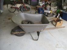 True Temper Grey Heavy Duty Plastic Wheel Barrow with Wood Handles
