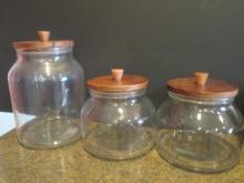 3 Piece Glass Cannister Set with Wood Lids and GoodWood Teak Condiment Set