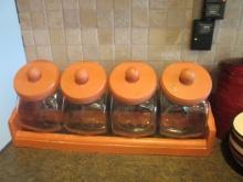 4 Piece Glass Slant Jar Canister Set with Wood Lids and Stand