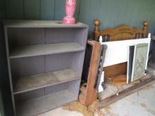 Left Side Carport Contents-Full/Queen Oak Head/Foot Board, Painted White