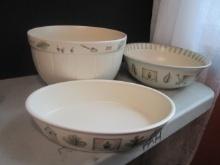 Three Pfaltzgraff Nature Wood Stoneware Serving Pieces