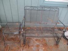 Black Metal Mesh Glider and Side Table