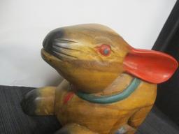 Hand Carved Wooden Rabbit Statue