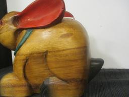 Hand Carved Wooden Rabbit Statue