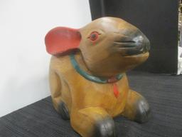 Hand Carved Wooden Rabbit Statue