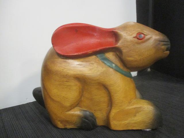 Hand Carved Wooden Rabbit Statue