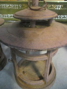 Pair of Cast Metal Pillar Candle Lanterns