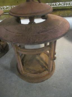 Pair of Cast Metal Pillar Candle Lanterns