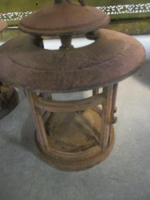 Pair of Cast Metal Pillar Candle Lanterns