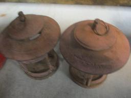 Pair of Cast Metal Pillar Candle Lanterns