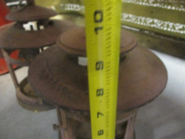 Pair of Cast Metal Pillar Candle Lanterns