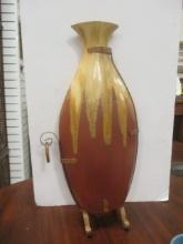 Large Drip Glazed Pottery Vessel in Metal Stand