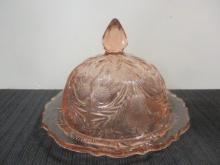Pink Depression Glass "Thistle" Butter Dish