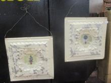 Distressed Painted Tin Tiles with Topiary Designs
