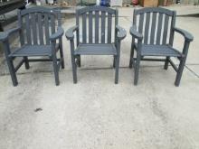 Three Painted Grey Wood Slat Arm Chairs