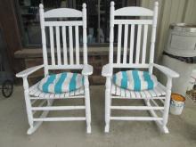 Pair of Painted White Wood Slat Rockers
