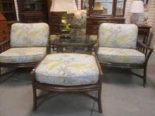 Ratan Arm Chairs, Ottoman and End Table