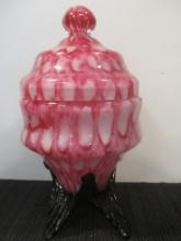 Hand Blown Footed Spatter Glass Covered Dish