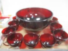 Ruby Red Punch Bowl Set