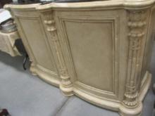 Neo Classical Style Dry Bar with Marble Veneer Top