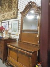 Antique Tiger Oak Vanity with Beveled Mirror Stand