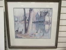 Framed/Matted A. Weiser Canadian Goose Pond Scape