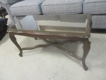 Wood Cross Base Coffee Table with Glass Top Protector