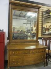 Antique Tiger Oak Bowfront Vanity with Beveled Mirror