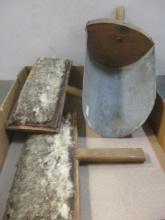 Pair of Cotton Comber Paddles and Primitive Tin Scoop