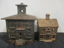 Two Cast Metal "House" and "Bank" Still Banks